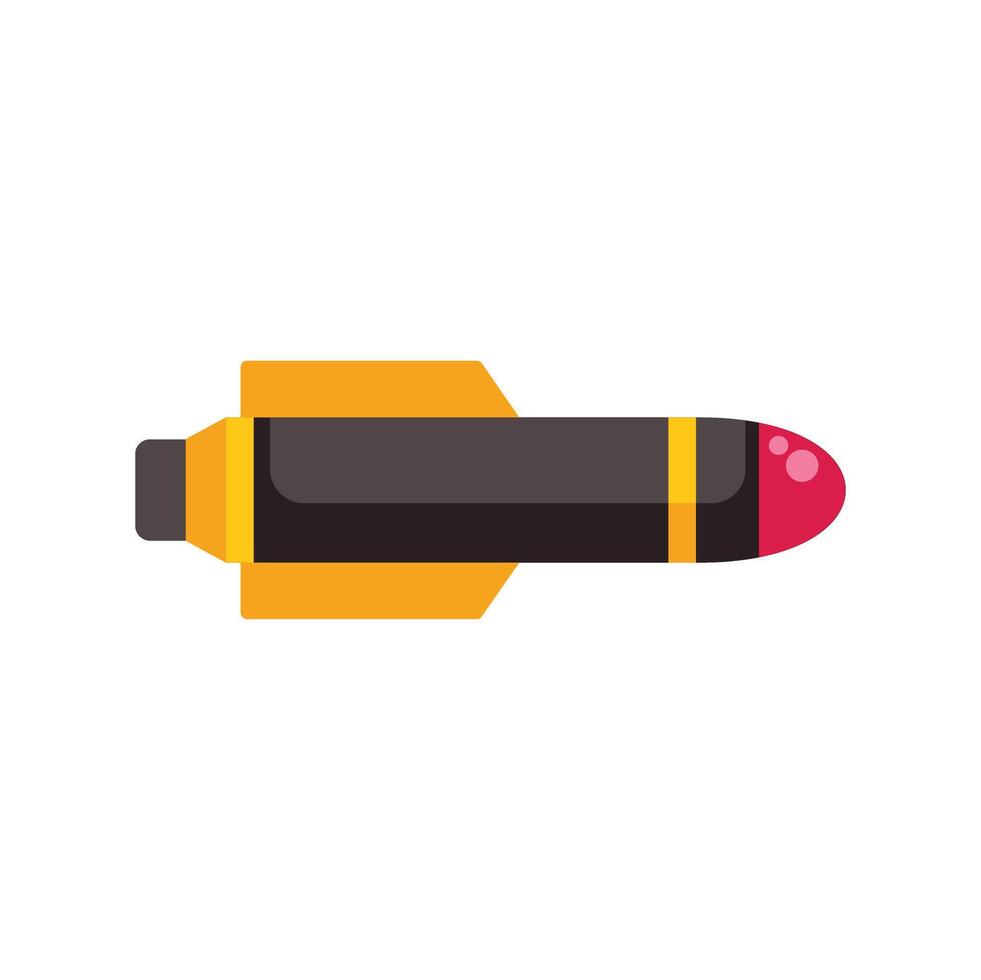 Military missile weapon flying with yellow fins and red warhead vector