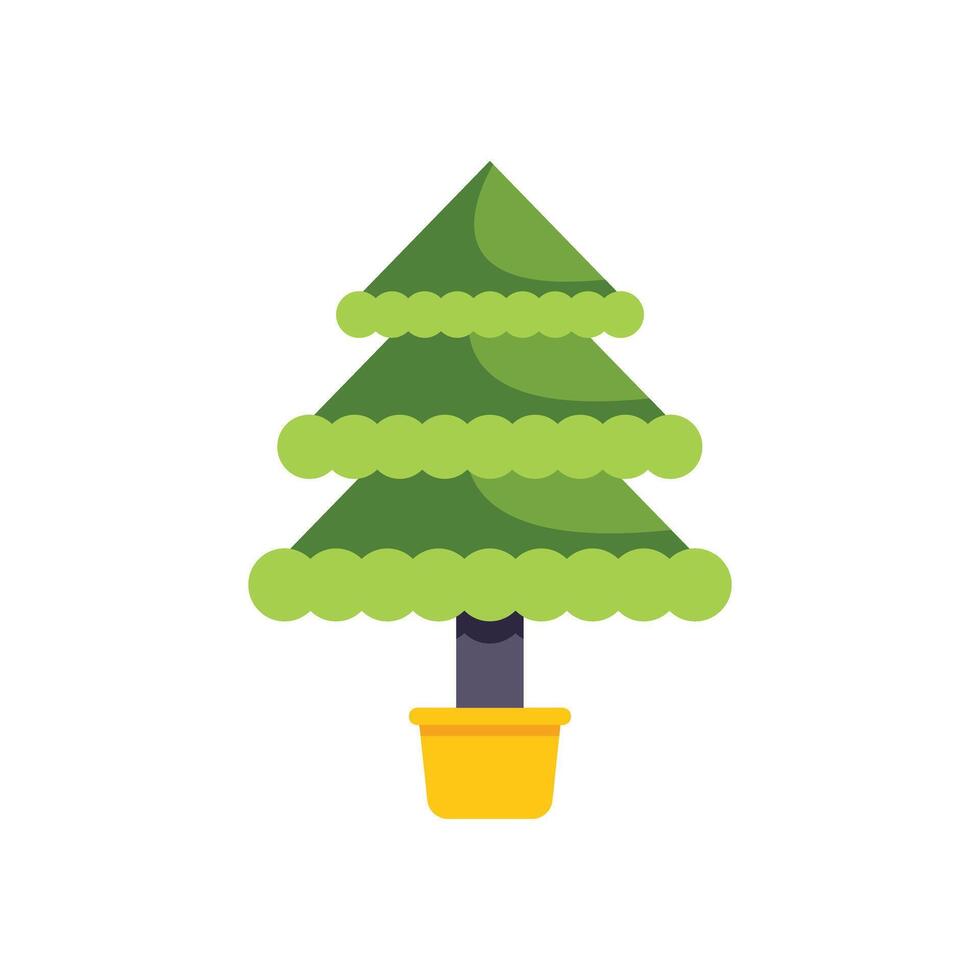 Decorative green christmas tree growing in yellow pot vector