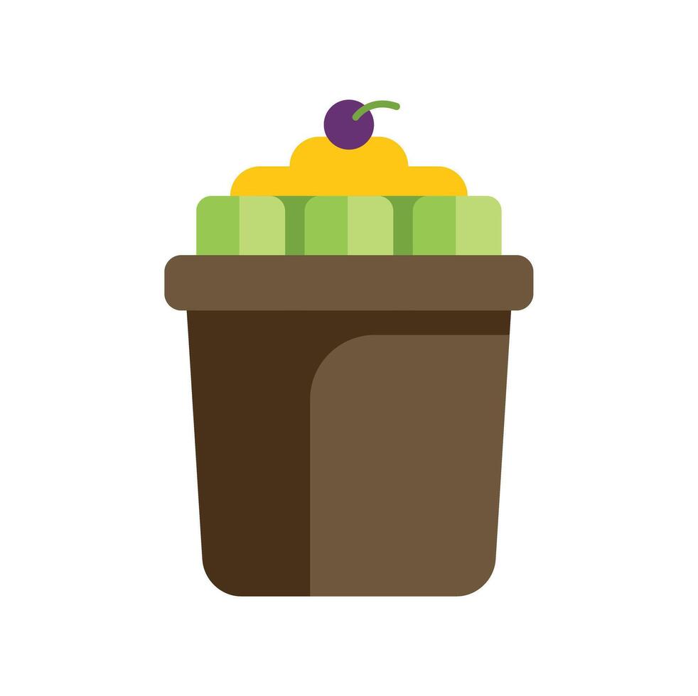 Delicious dessert in a plastic cup with cherry on top vector