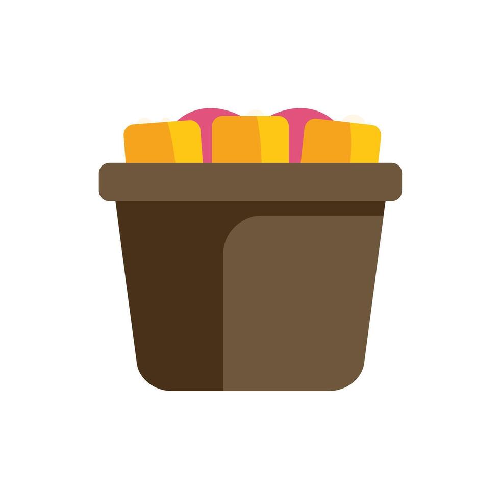 Brown paper bucket full of popcorn with melted butter on top vector
