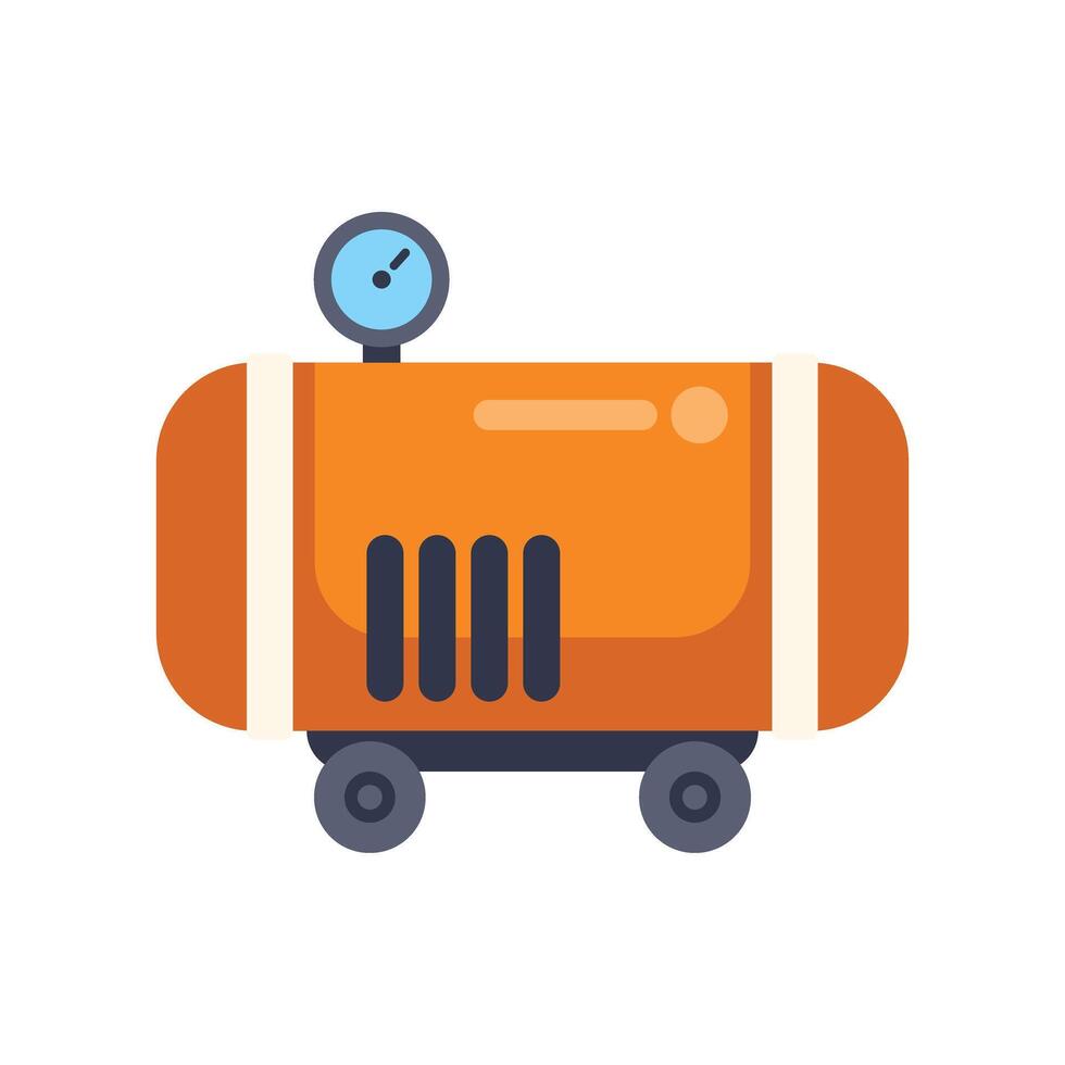 Orange air compressor with a pressure gauge displaying pressure level vector