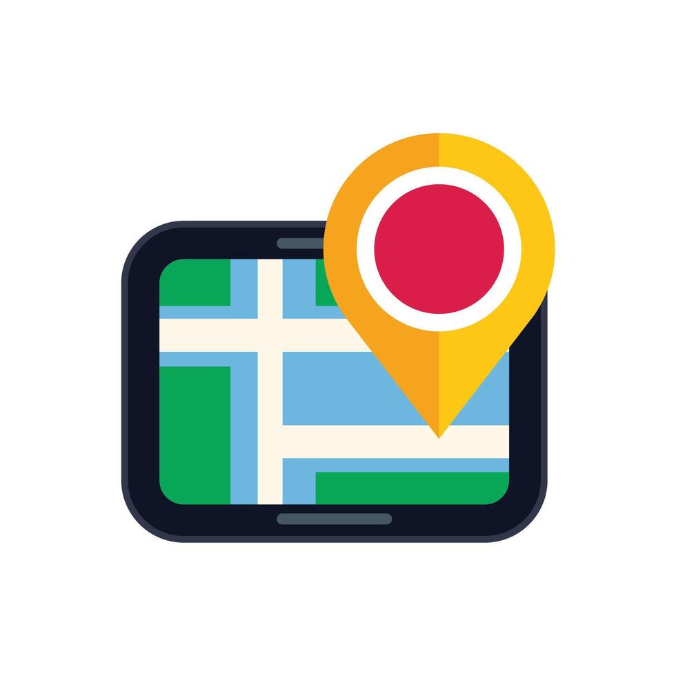 Smartphone showing map with gps location pin point icon vector
