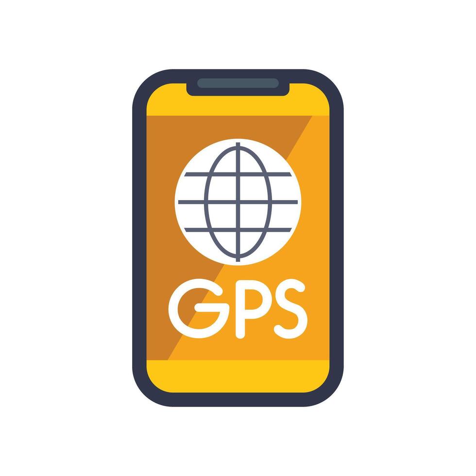 Smartphone showing gps navigation app with world icon vector