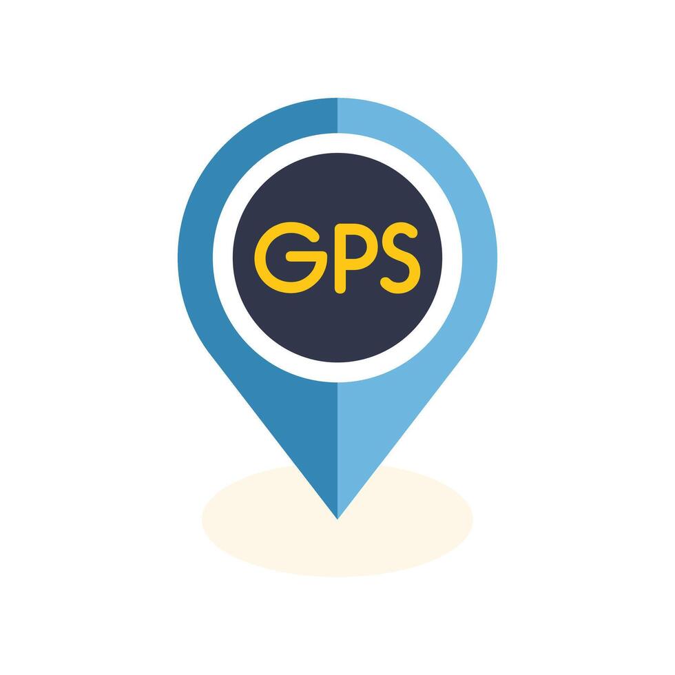 Blue gps location pin icon pointing at current position vector