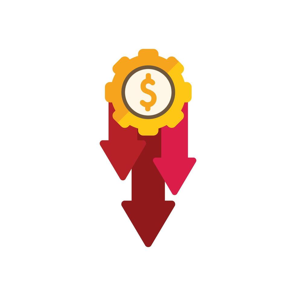 Dollar currency gear falling down with three arrows vector