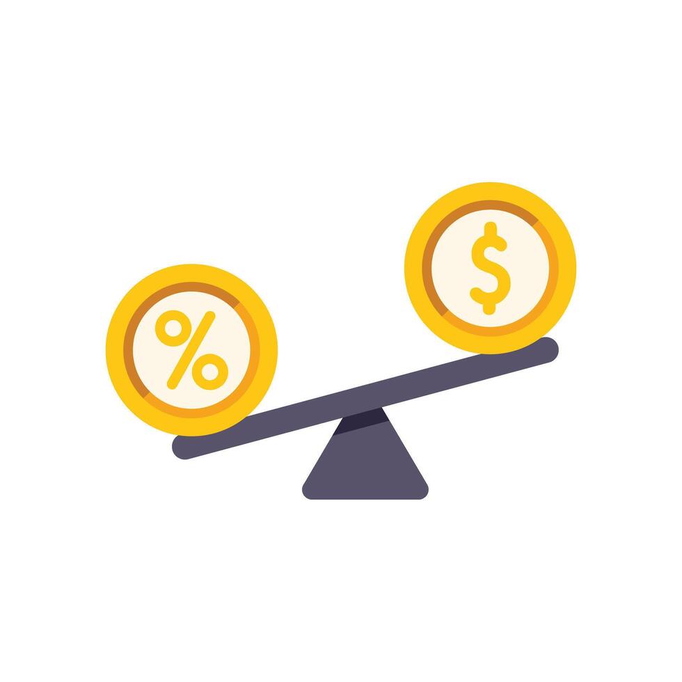 Seesaw scale balancing percentage symbol with dollar sign coin vector