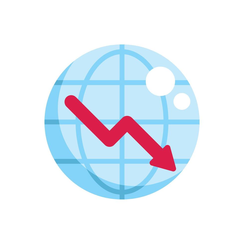 Red arrow showing economic downturn across globe icon vector