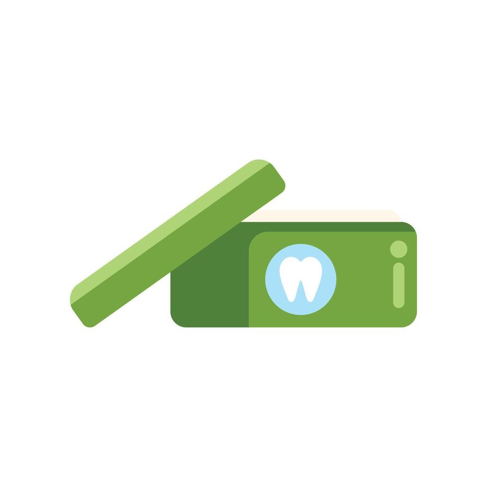 Green dental floss box being opened with tooth symbol vector