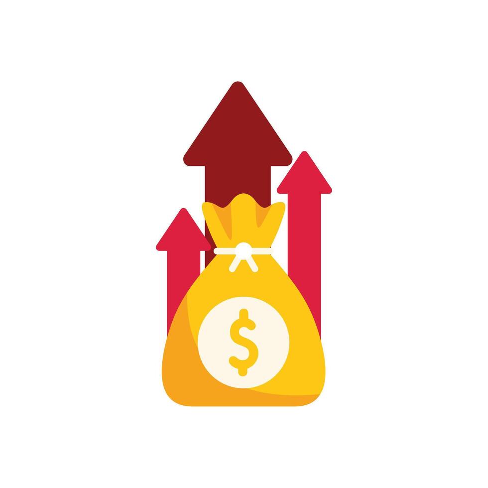 Money bag increasing value with upward red arrows vector