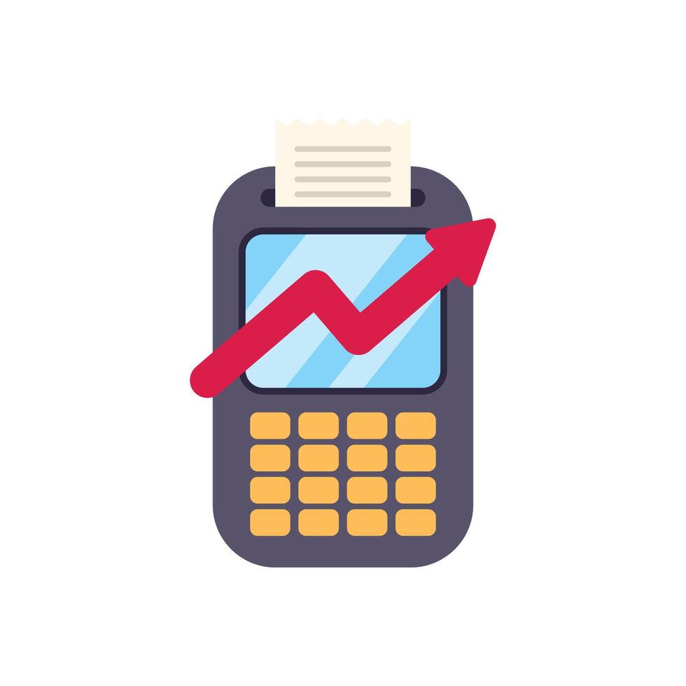 Dataphone showing growth with upward trending arrow and receipt vector