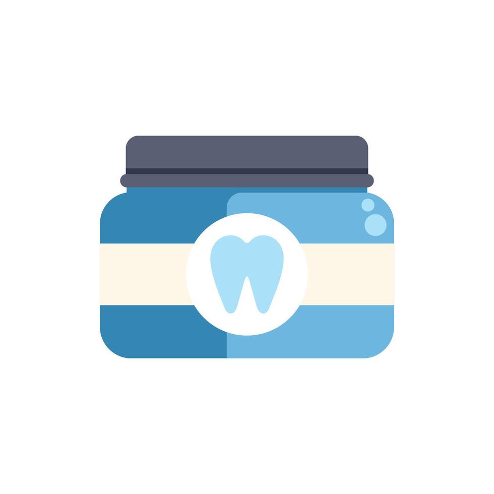 Blue jar containing teeth whitening product with white tooth logo vector