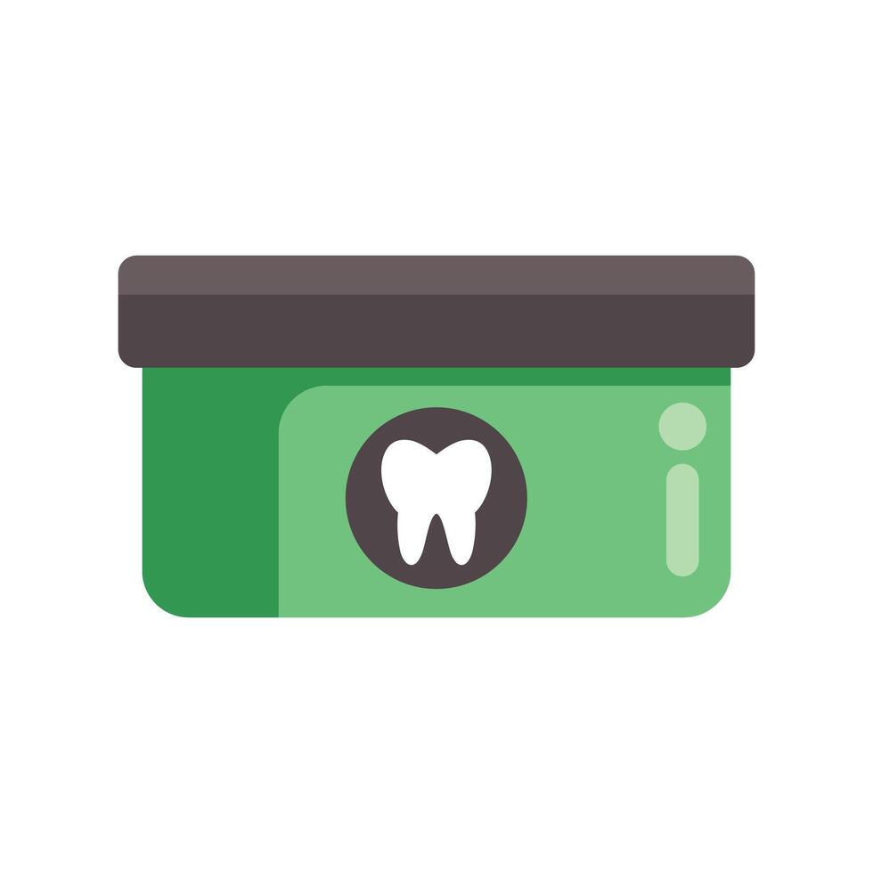 Green dental floss container with white tooth logo promoting oral hygiene vector