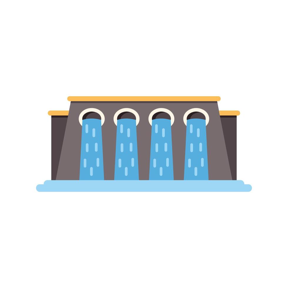 Hydroelectric power plant generating electricity from water flowing through dam vector