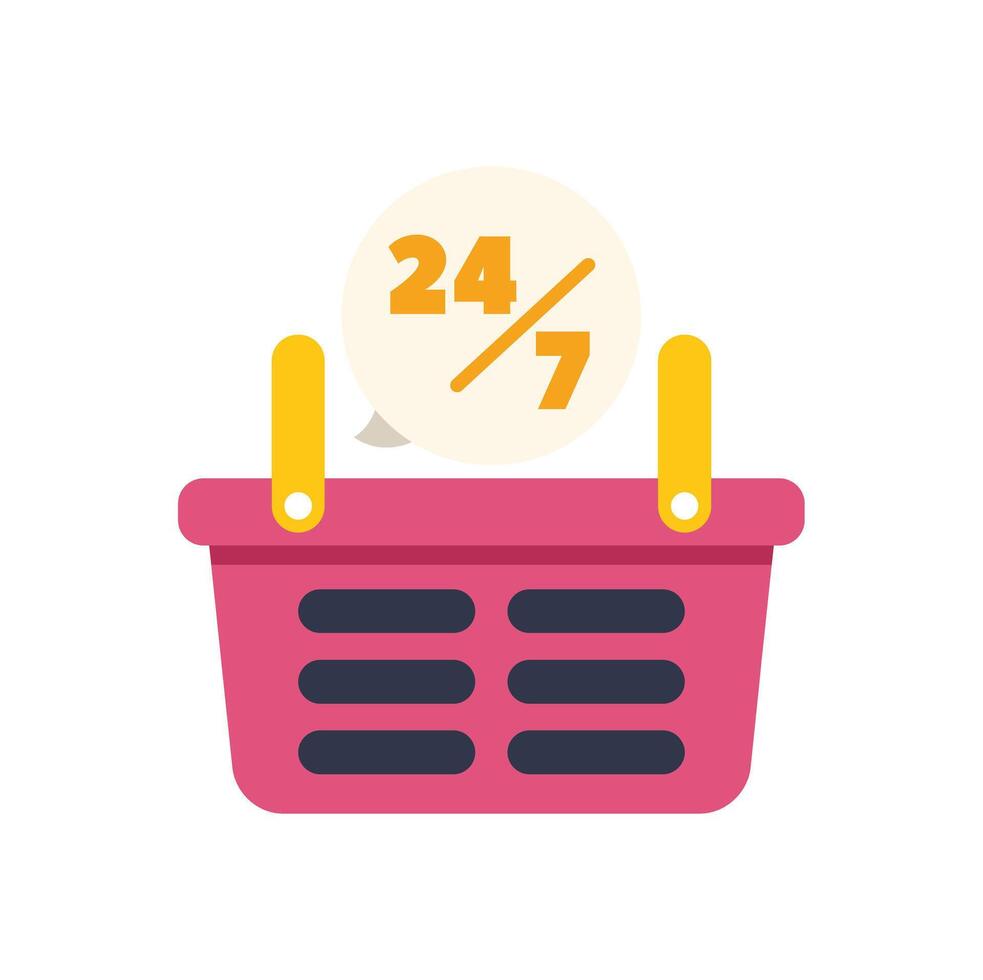 Shopping basket with 247 availability sign for online store marketing vector