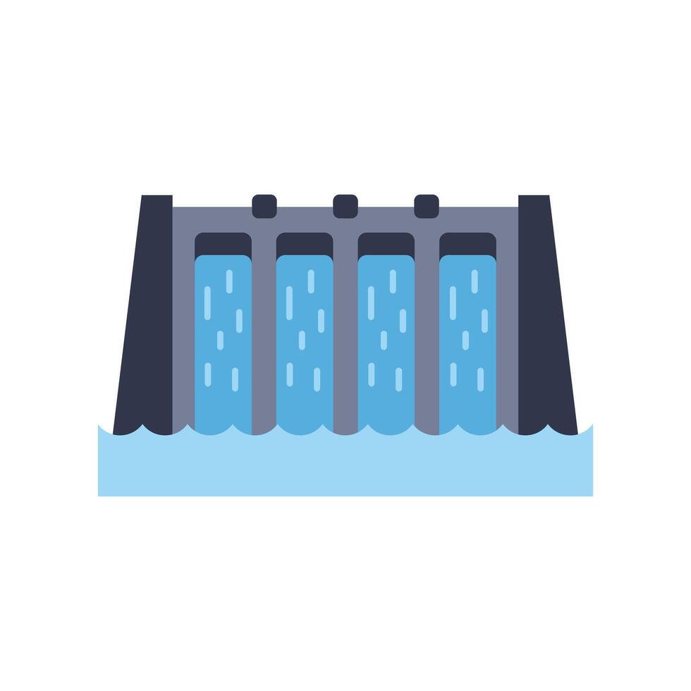 Hydroelectric dam generating renewable energy from water flowing through gates vector