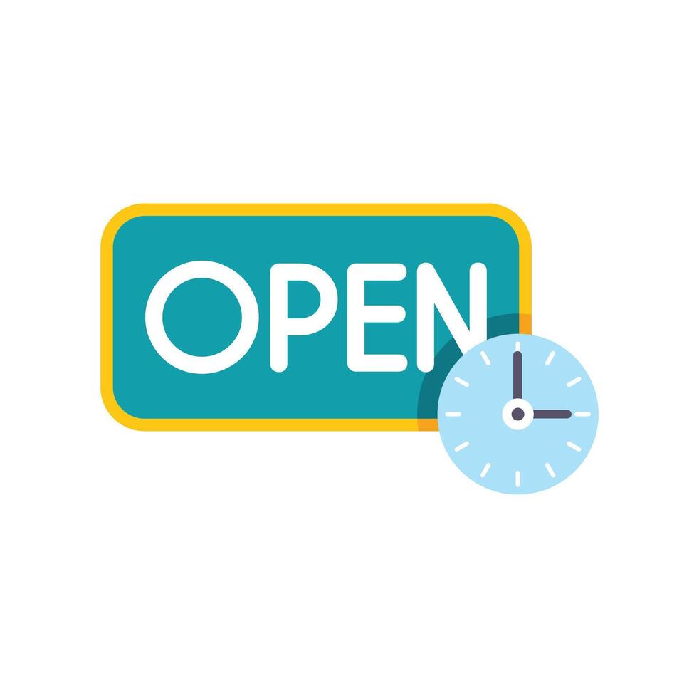 Clock showing open hours for business sign vector
