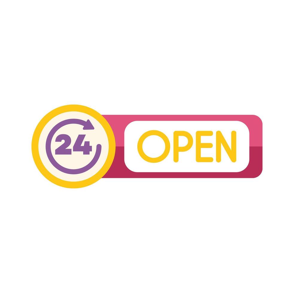 Open 24 hours sign indicating business availability vector