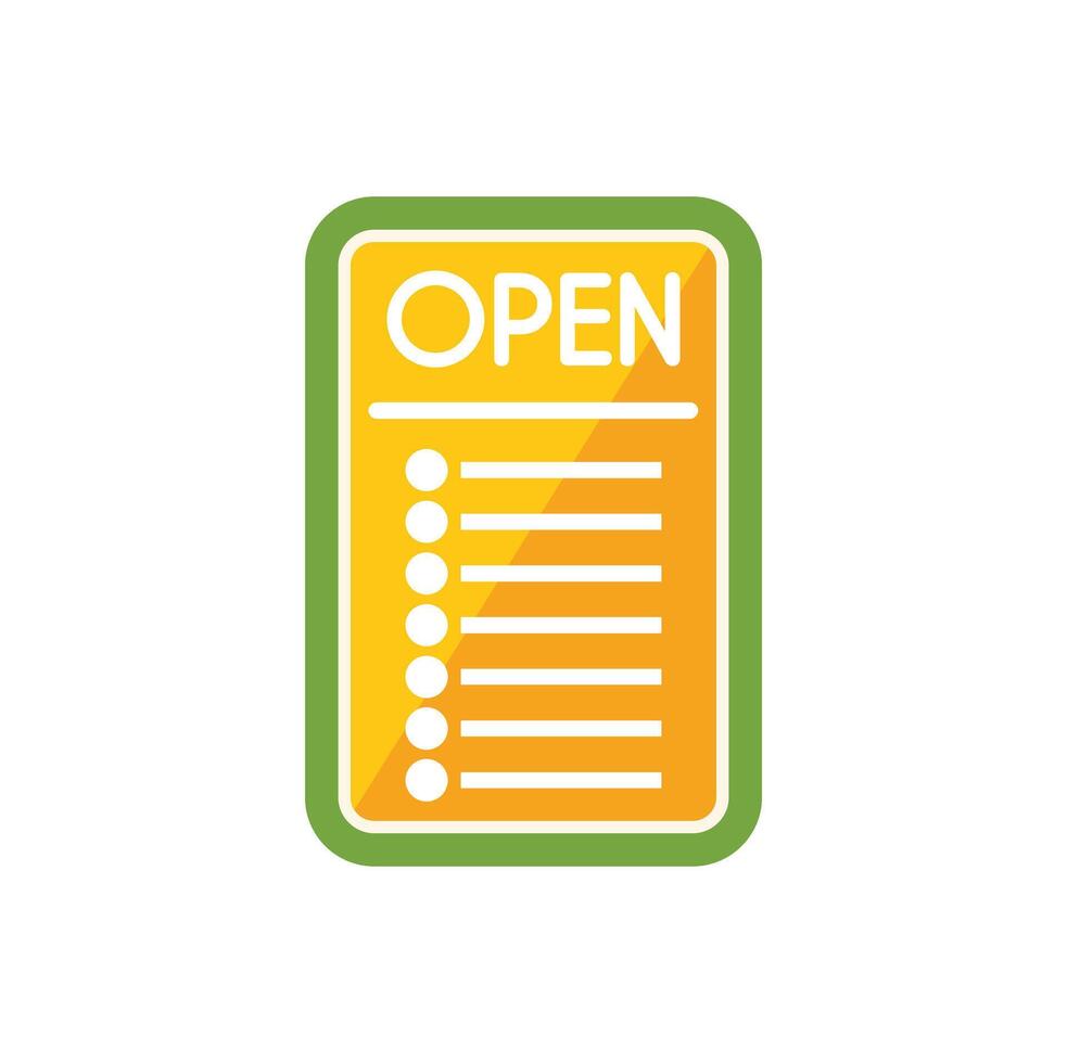 Yellow open sign indicating shop availability with blank list vector