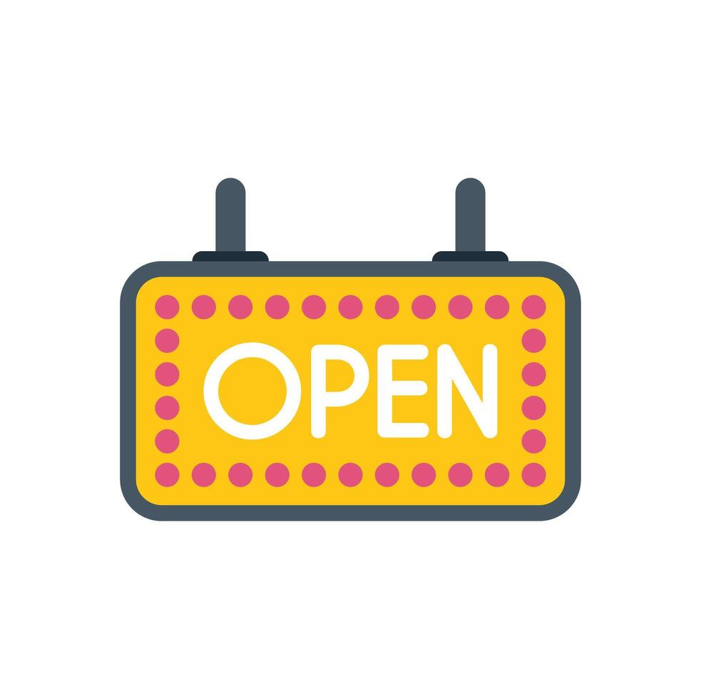Yellow open sign hanging and lighting up vector