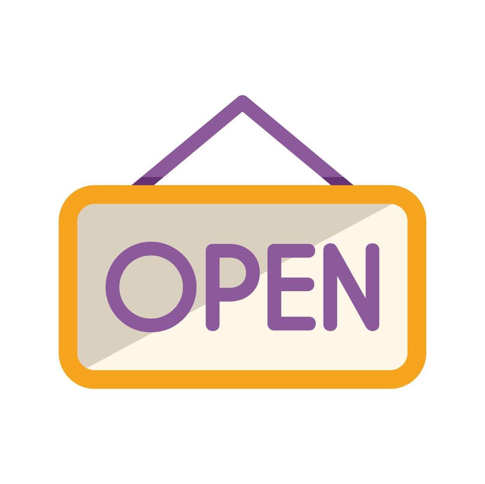 Open sign hanging on glass door indicating business hours vector