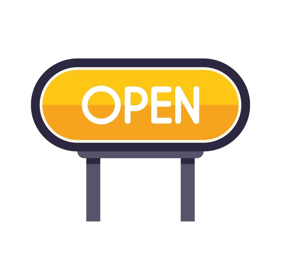 Yellow open sign announcing business hours vector