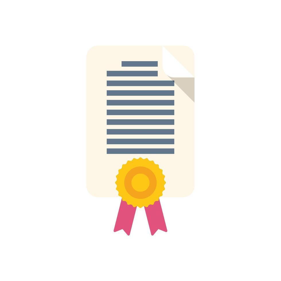 Official document with gold seal and pink ribbon awarding success vector