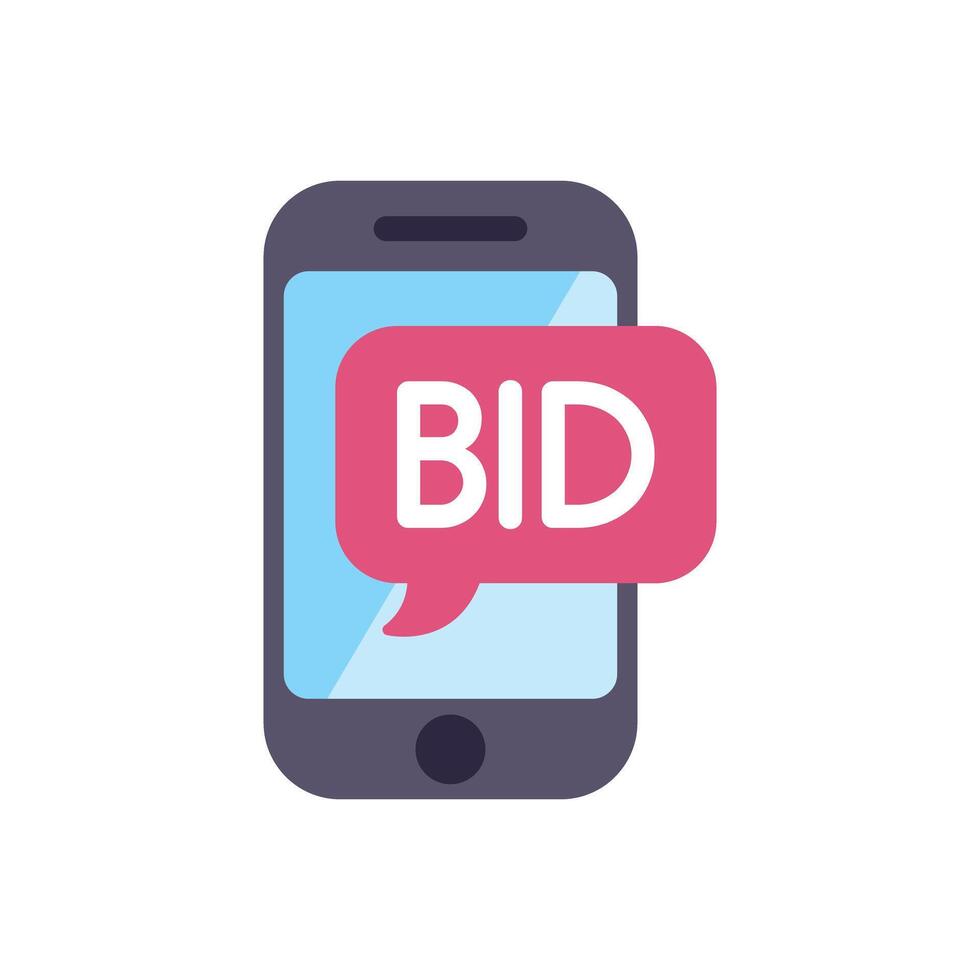 Online auction with smartphone showing bid popup notification for e commerce business vector