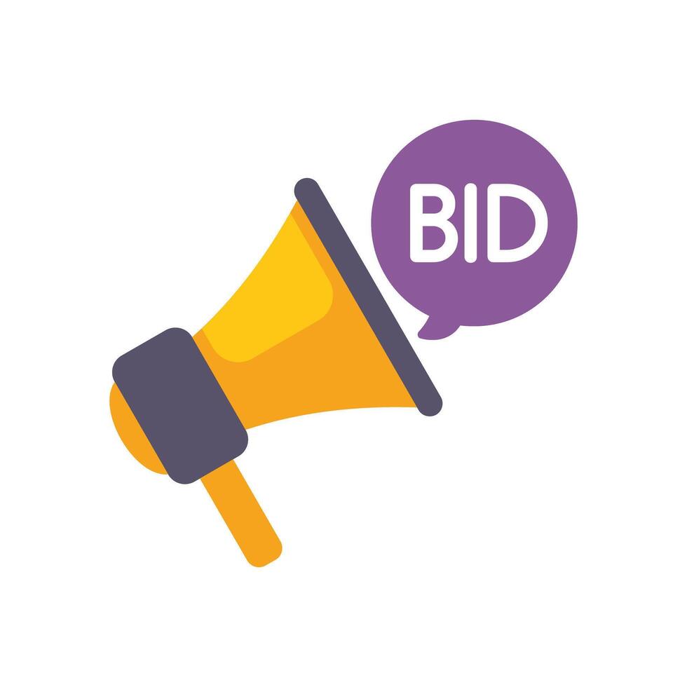 Yellow megaphone announcing a bid in a speech bubble vector
