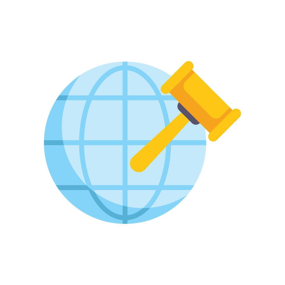Judge gavel hitting earth globe symbolizing international law and justice vector