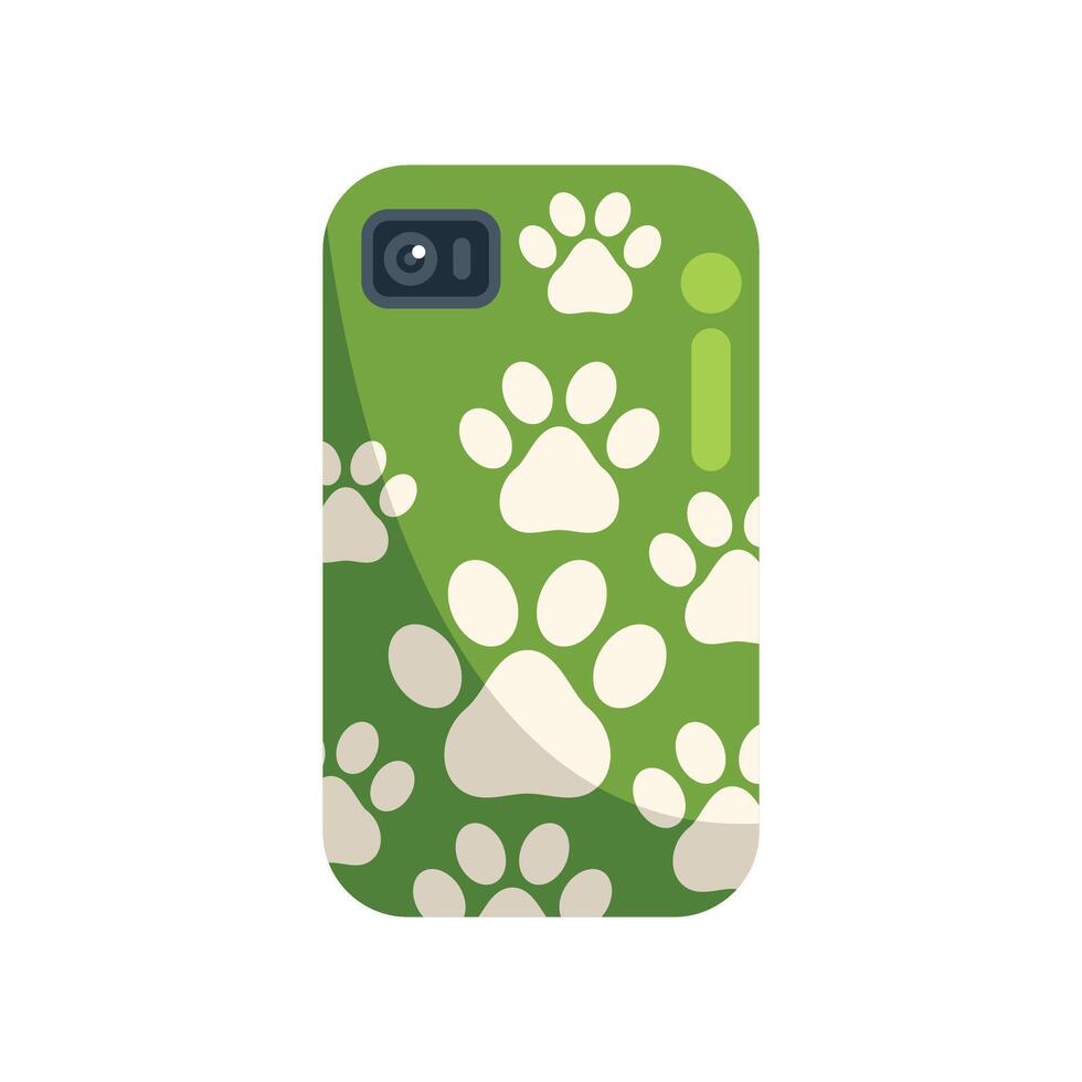 Green phone case decorated with white paw prints vector