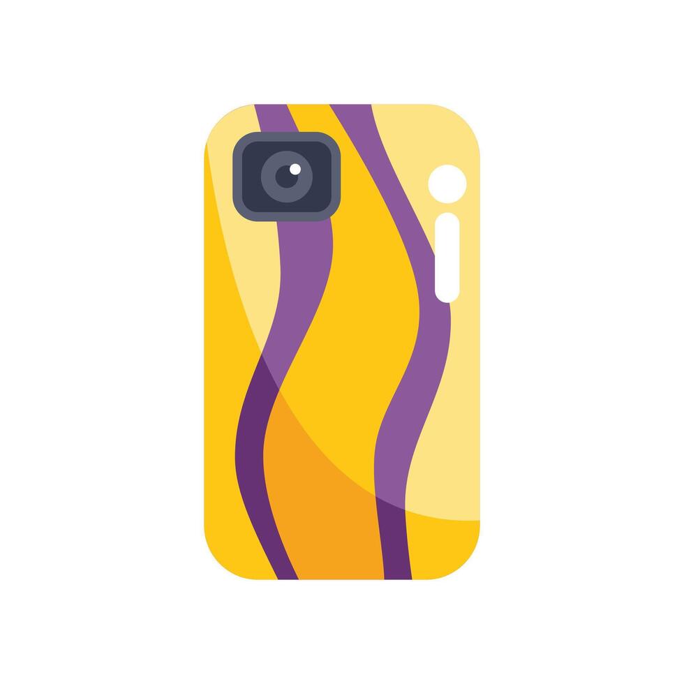 Modern smartphone having bright yellow cover decorated with wavy lines vector