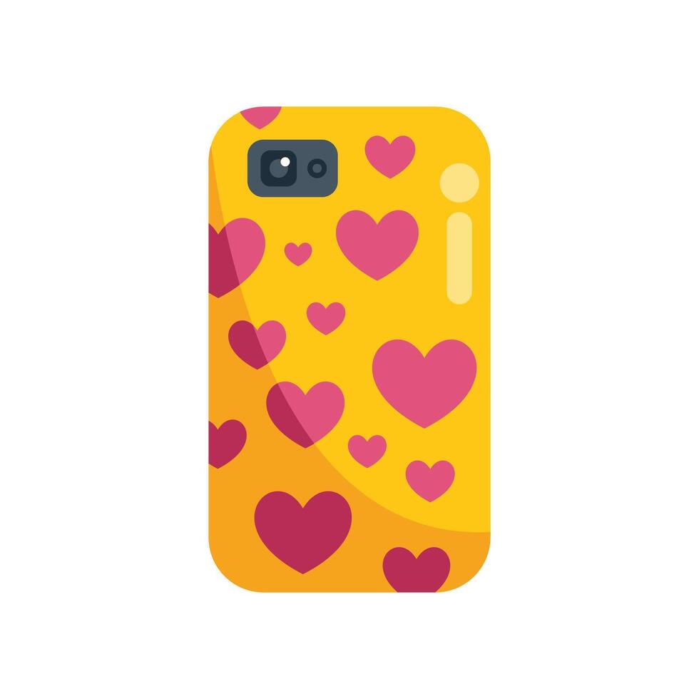 Yellow phone case with hearts showing love and romance vector
