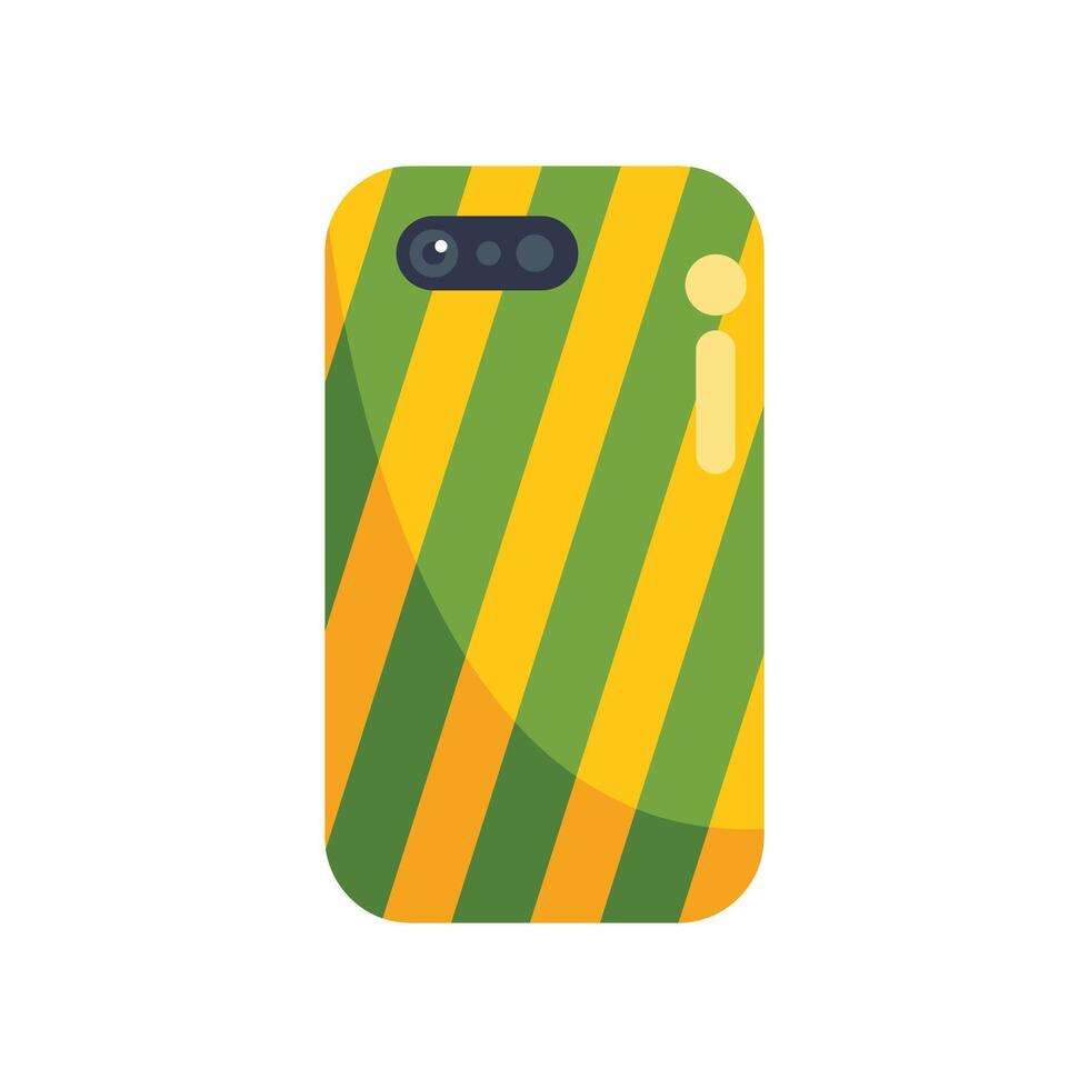 Smartphone wearing a protective case featuring a striking green and yellow striped design vector