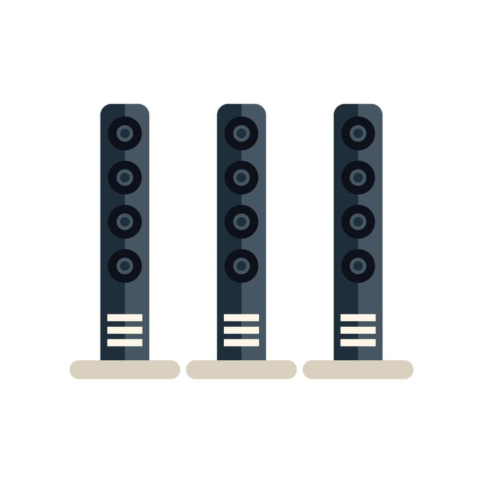 Three tall audio speakers standing on the floor delivering high quality sound vector