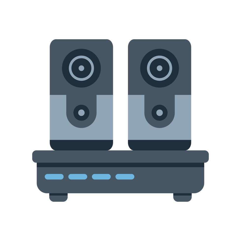 Home sound system playing music with two speakers and subwoofer vector
