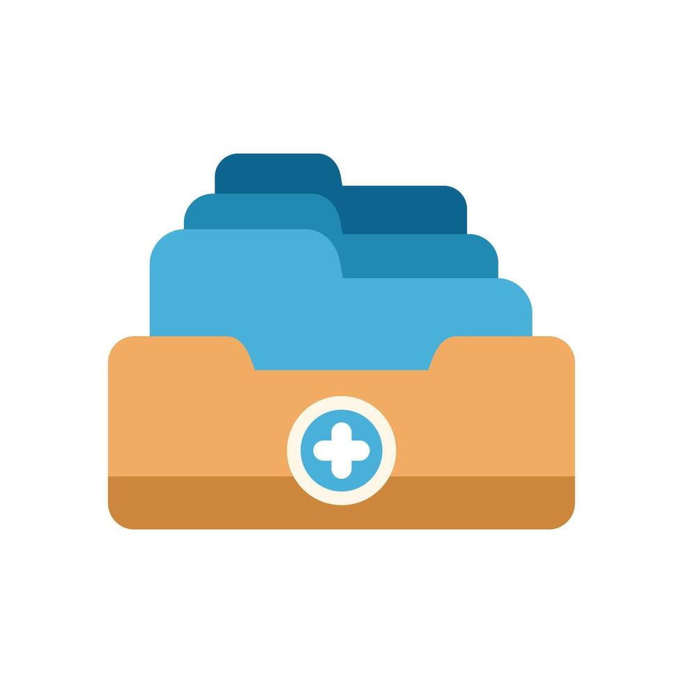 Medical history files with cross sign in folder icon vector