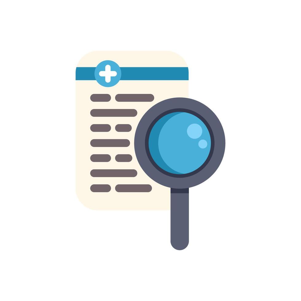 Magnifying glass examining medical record for healthcare research vector