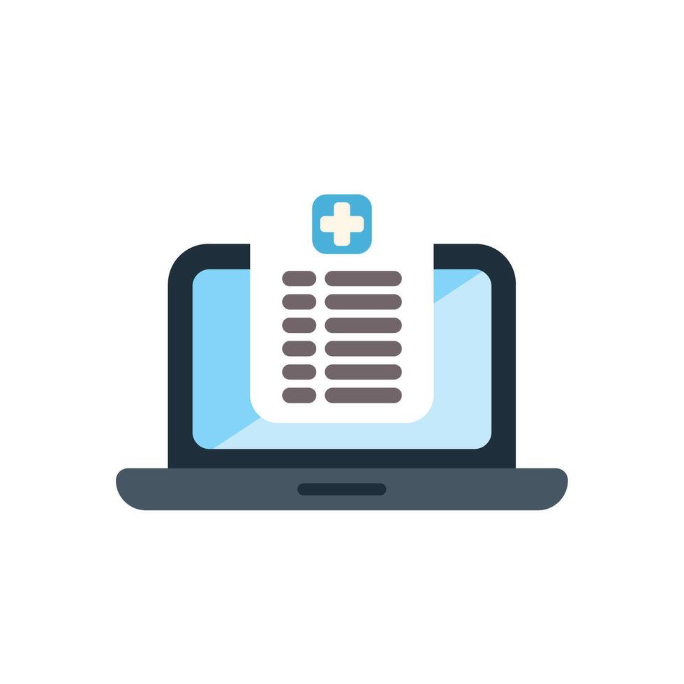 Laptop showing medical record with cross symbol for online healthcare vector