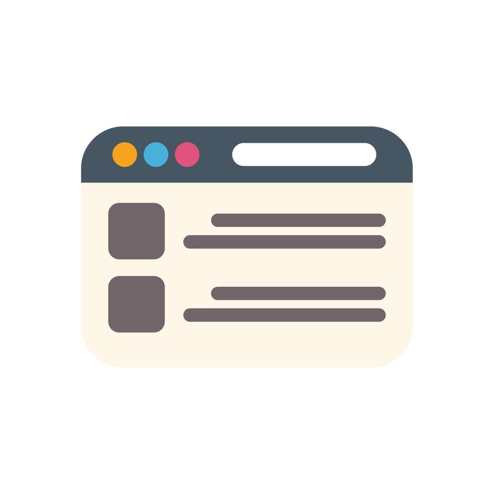 Simple browser window displaying a website interface with navigation bar and content vector