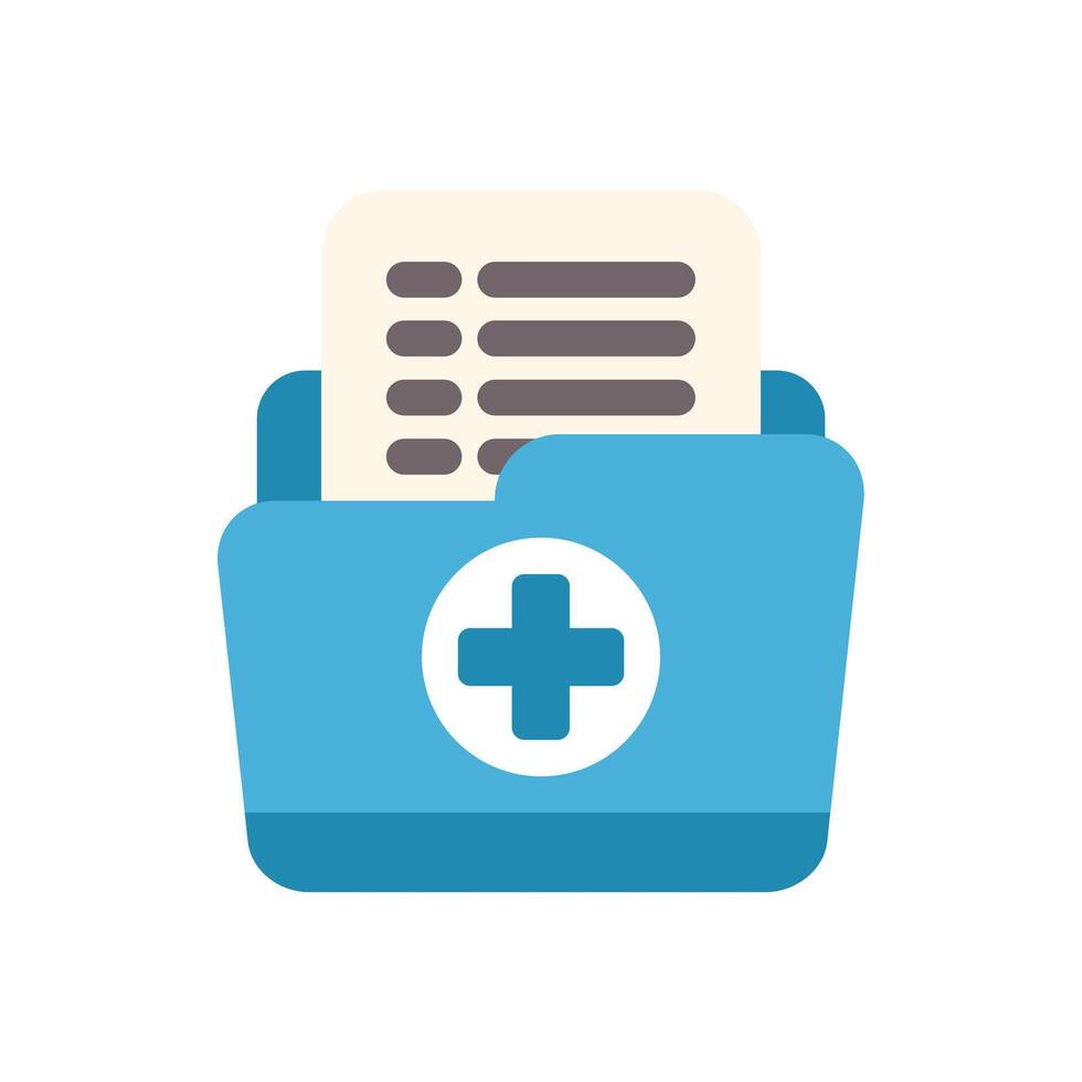 Blue medical folder with documents and a white cross symbol vector