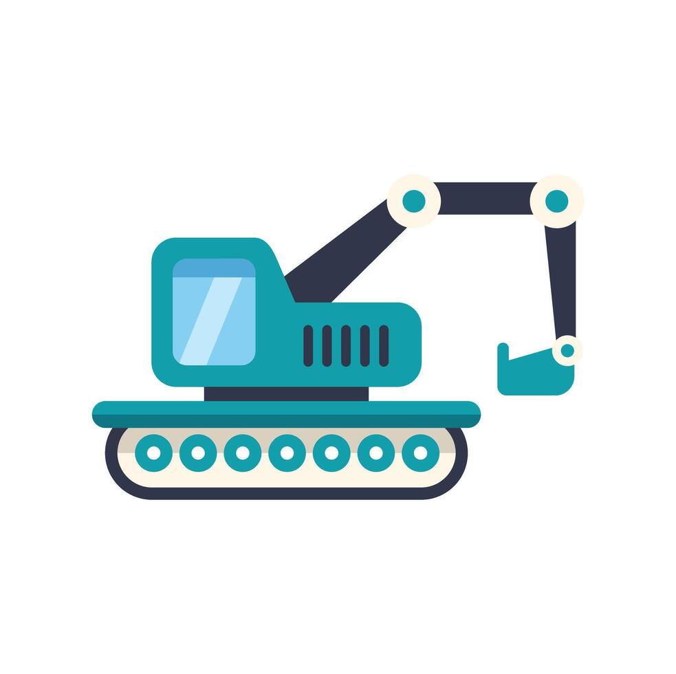 Green excavator digging with extended arm illustration vector