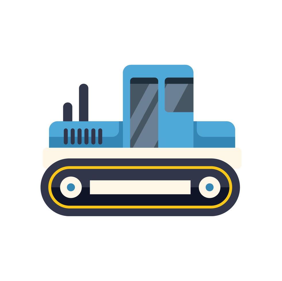 Blue bulldozer is pushing with its metal tracks vector
