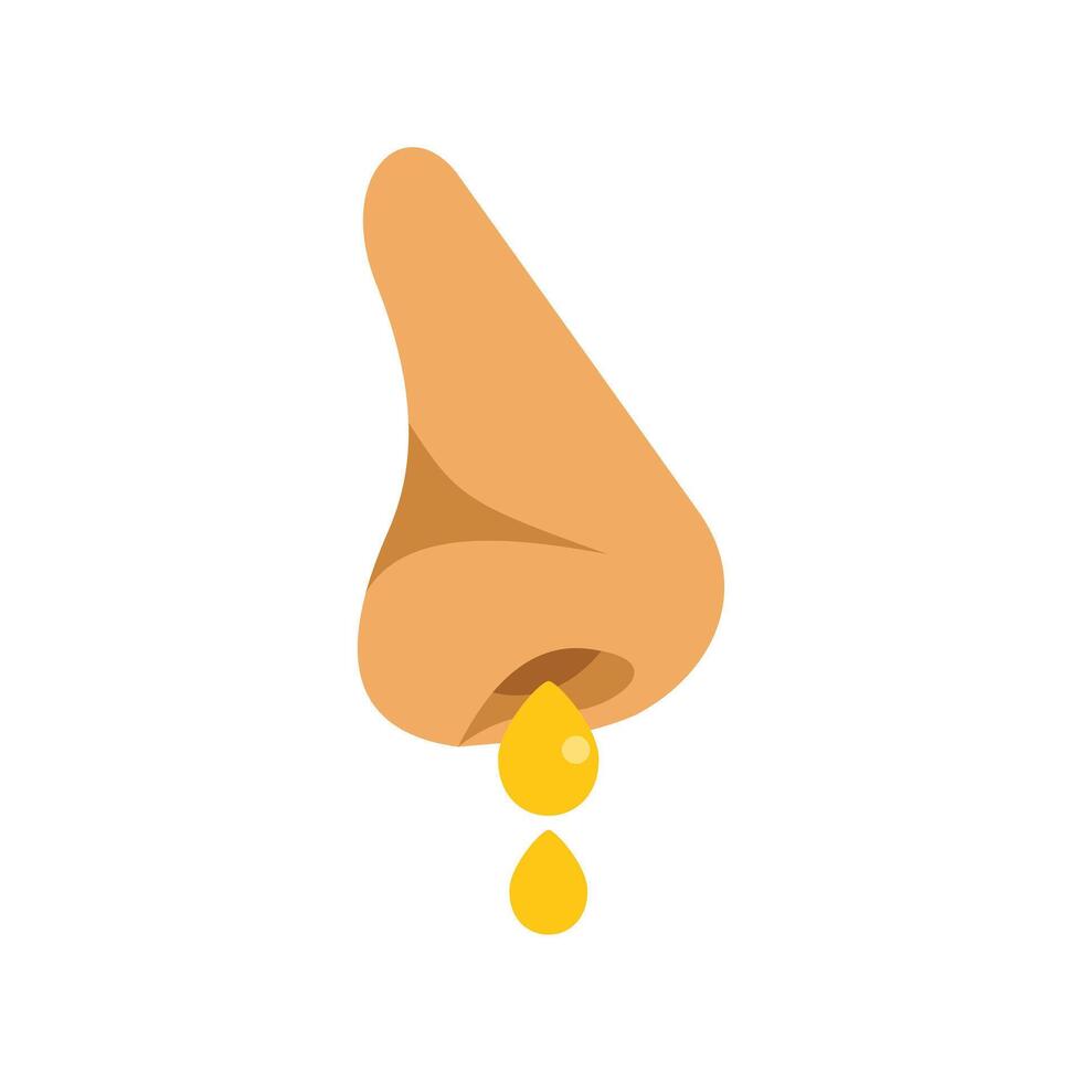Human nose with yellow liquid dripping showing runny nose vector