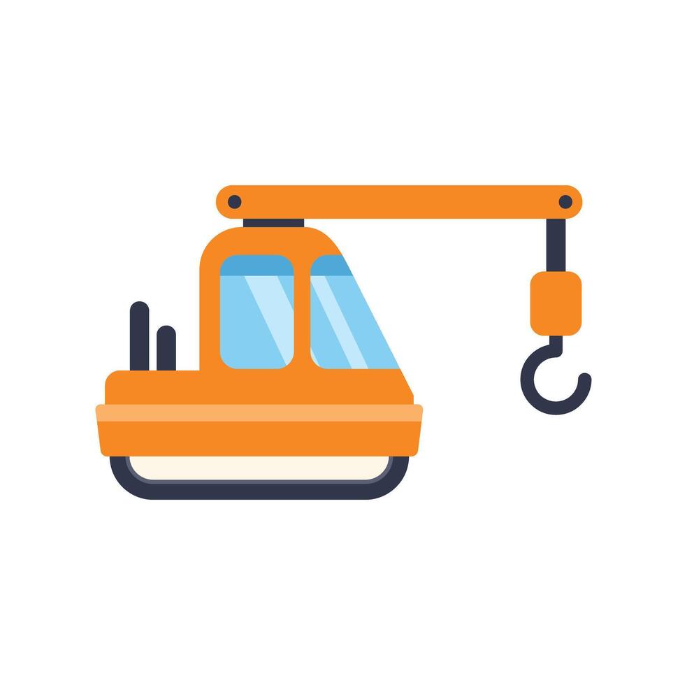 Orange crane lifting heavy construction materials on site vector