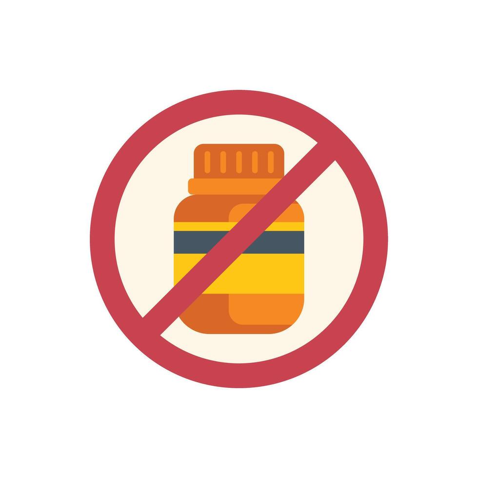 Red forbidden sign crossing out orange medicine bottle vector