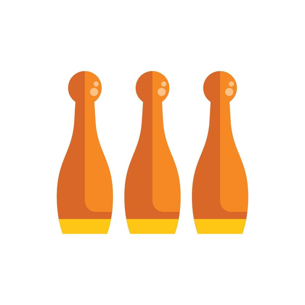 Three bowling pins standing in a row icon vector