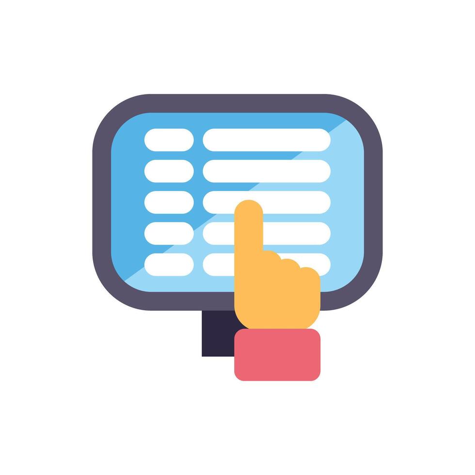 Person selecting option on digital touch screen display vector