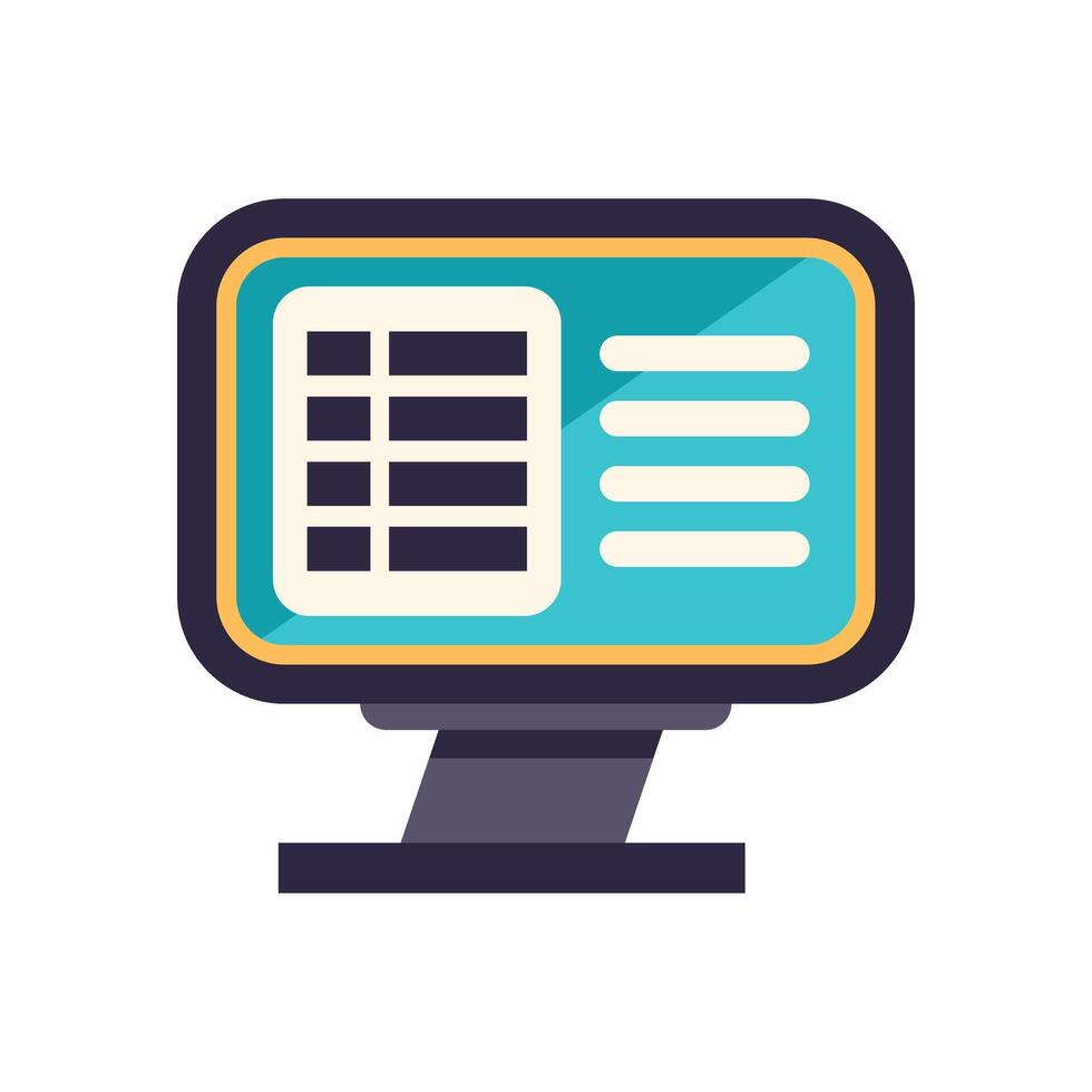 Desktop computer showing spreadsheet software interface vector