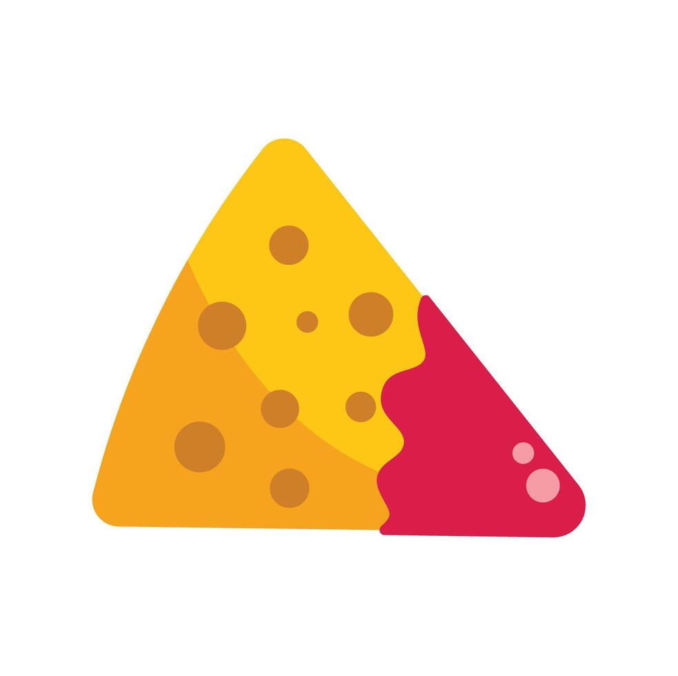 Crunchy tortilla chip dipped in spicy salsa sauce vector