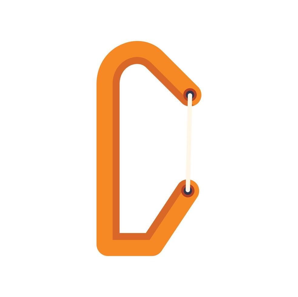 Orange climbing carabiner for safe climbing and mountaineering activities vector